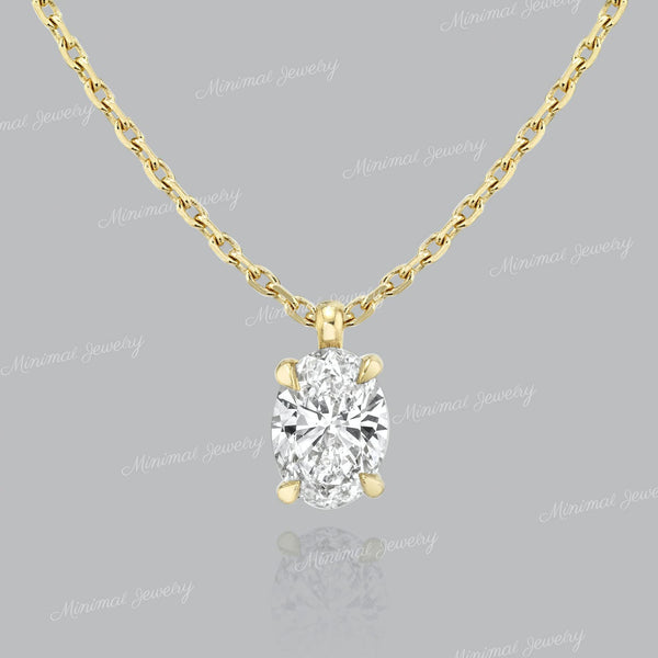 Oval moissanite pendant necklace,18k/14k solid gold chain necklace,solitaire moissanite necklace,Rose gold necklace,minimalist necklace