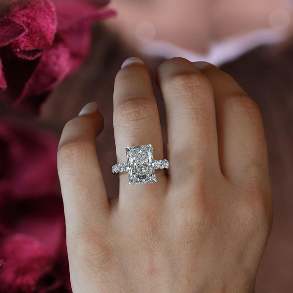 Lab Grown Diamond Ring 6CT Radiant Cut Engagement Ring for Women Hidden Halo IGI Certified Large diamond Wedding Ring Anniversary gift ring