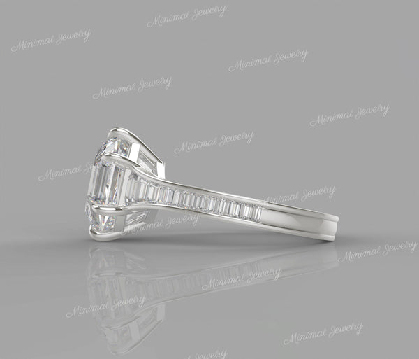 Asscher cut engagement ring solitaire moissanite hexagon ring low profile gold cathedral ring art deco 3.5CT asscher wedding ring for bridal