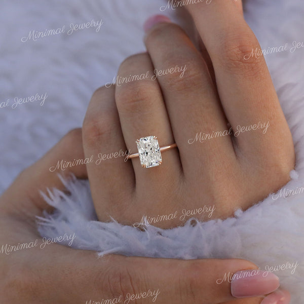 3CT Radiant moissanite engagement ring 14k rose gold hidden halo ring solitaire radiant cut ring bridal wedding ring anniversary gift ring