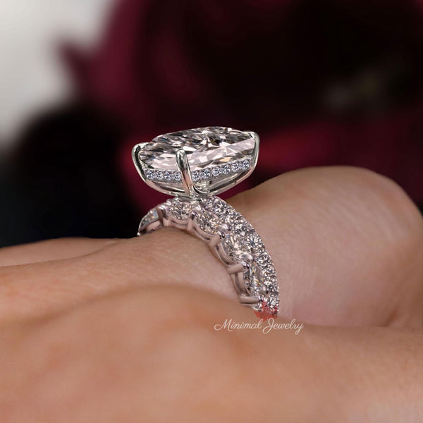 moissanite bridal set wedding anniversary ring for women 8.5CT elongated cushion cut engagement ring wedding band 9th - 8th anniversary gift