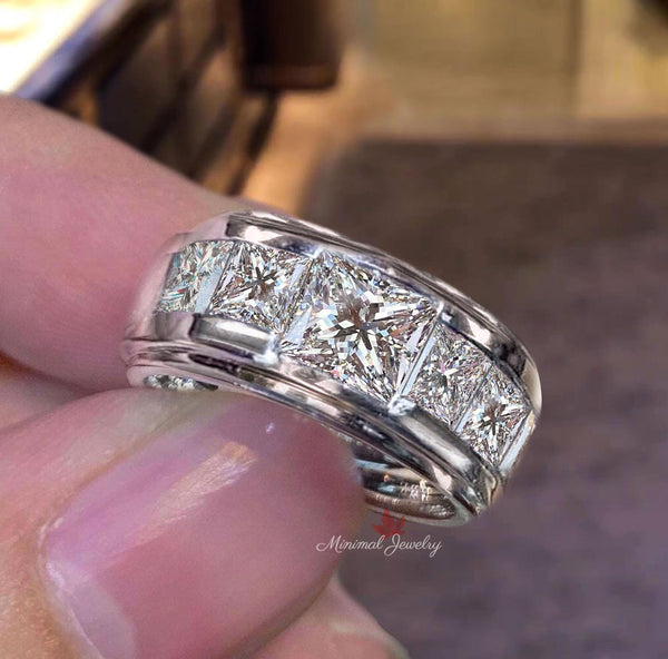 mens Moissanite ring unique mens wedding band 14k gold channel set male ring mens engagement wedding ring promise ring gift for him