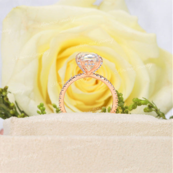 3 CT radiant cut engagement ring,14k rose gold,radiant moissanite,pave prong,hidden halo,solitaire,moissanite engagement ring,wedding ring