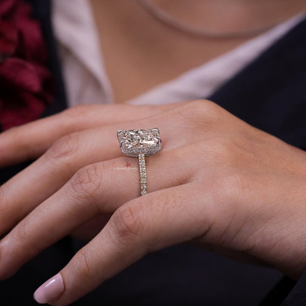 Lab Grown Diamond Ring 4CT Radiant Cut Engagement Ring Hidden Halo Two Tone 14K Gold IGI Certified diamond Wedding Ring Anniversary ring