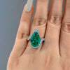 7.5CT green moissanite Unique pear shaped engagement ring large solitaire blue moissanite ring diamond cocktail ring bridal anniversary gift
