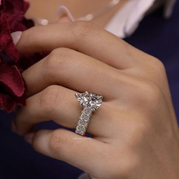 Lab Grown Diamond Ring 2.51 CT Pear Shaped Engagement Ring Hidden Halo wide band Solitaire Certified Diamond pear cut Wedding Ring for women