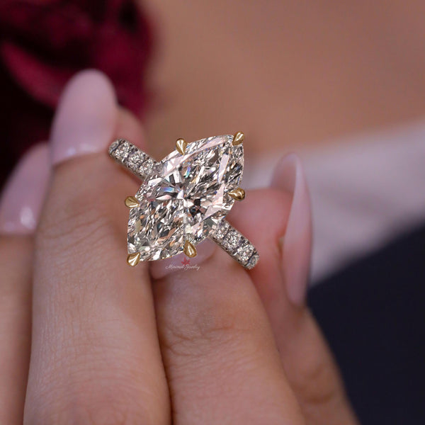 5CT Marquise Moissanite Engagement Ring Hidden Halo Peekaboo Solitaire 14K Two Tone Solid Gold Marquise cut Wedding Anniversary Ring women