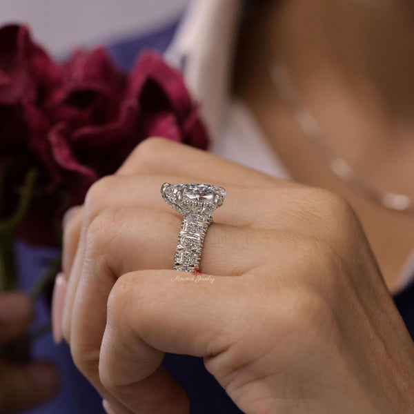 Lab Grown Diamond Ring 2.51 CT Pear Shaped Engagement Ring Hidden Halo wide band Solitaire Certified Diamond pear cut Wedding Ring for women