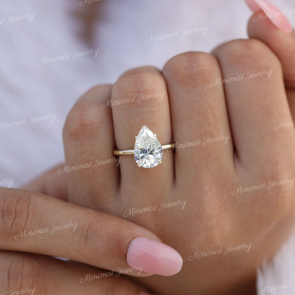 3 CT pear moissanite engagement ring hidden halo claw 4 prong solitaire pear shaped ring custome hand made classic wedding ring for women