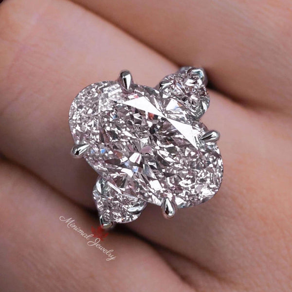 Oval lab grown diamond ring 9CT IGI Certified oval engagement ring hidden halo Three stone large diamond wedding anniversary ring for women