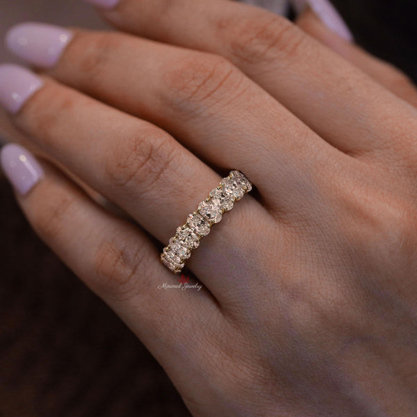 full eternity wedding band,oval moissanite wedding band,eternity ring white gold,thick,unique 5mm wedding band,women Matching Stacking ring