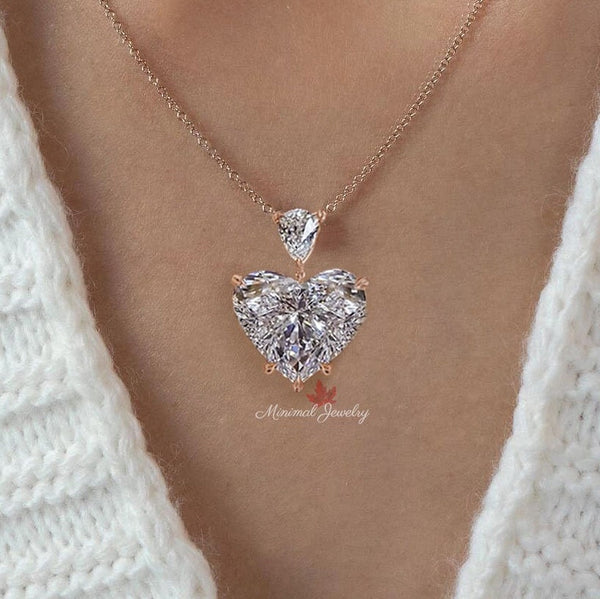 Heart moissanite pendant necklace,18k/14k solid gold chain necklace 11.37CT solitaire pendant necklace,moissanite necklace, iced out pendant