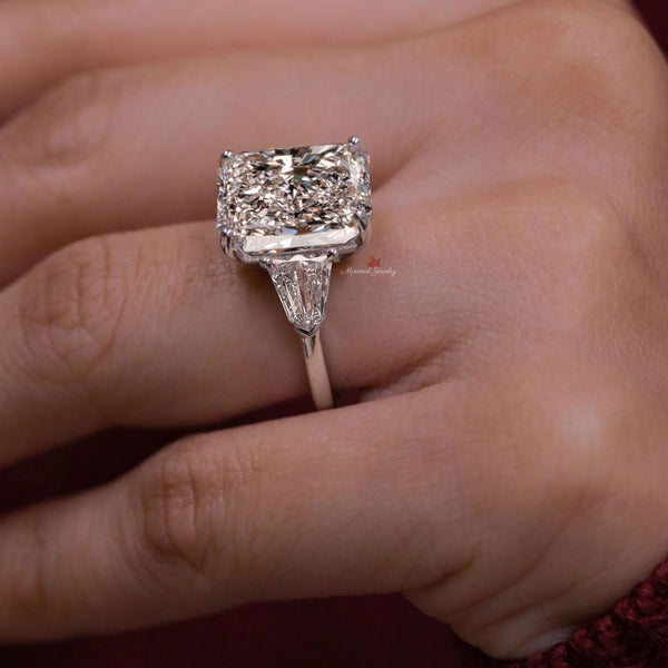 Radiant Cut Moissanite Engagement Ring 16CT Three Stone Wedding Anniversary Ring for Women 14k gold Large diamond Statement ring Side Shield