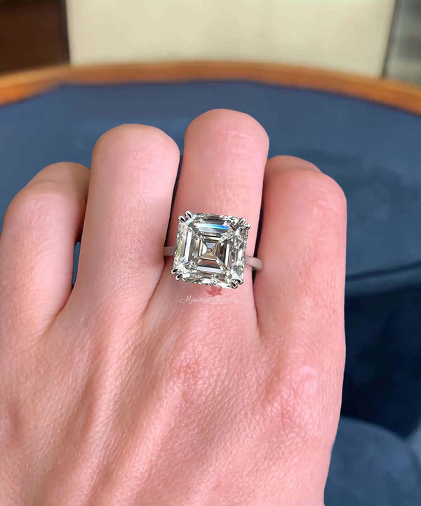 Asscher moissanite engagement ring hidden halo gold cathedral wedding ring 9CT solitaire asscher cut ring large diamond anniversary ring