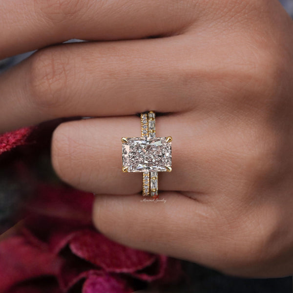 lab grown diamond ring 2.8 CT radiant cut engagement ring set wedding ring set simple IGI certified hidden halo CVD lab created diamond ring