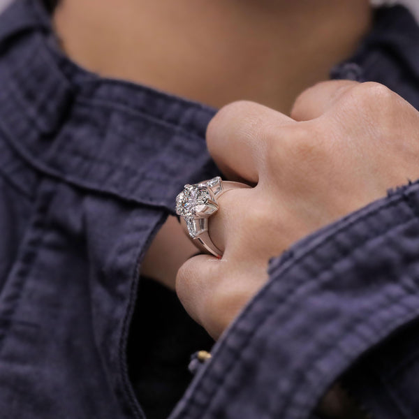 7.5 CT marquise moissanite engagement ring Side Shield Three Stone Ring big Statement Wedding ring for Women large diamond Anniversary Ring