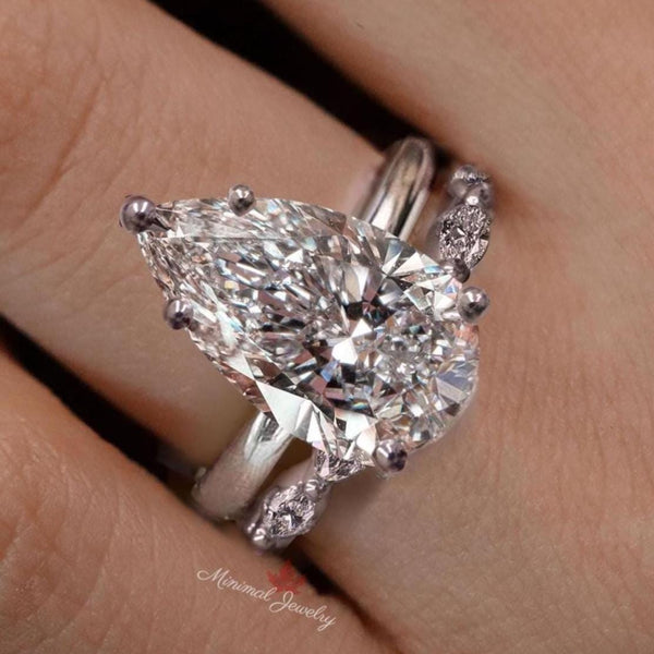 pear shaped Engagement Ring Moissanite Bridal set 8CT Simple solitaire pear moissanite ring Wedding Anniversary ring gift large diamond ring
