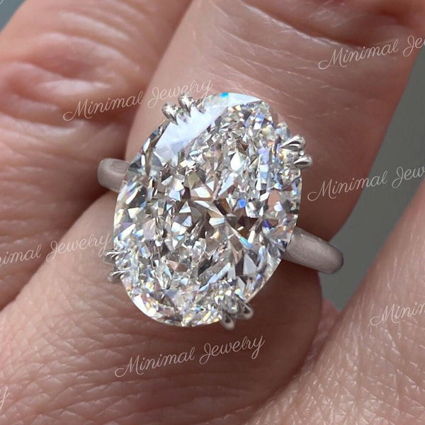7.5 CT Oval cut moissanite engagement ring,double claw prong Cathedral,celebrity style,big large moissanite oval solitaire ring,wedding ring