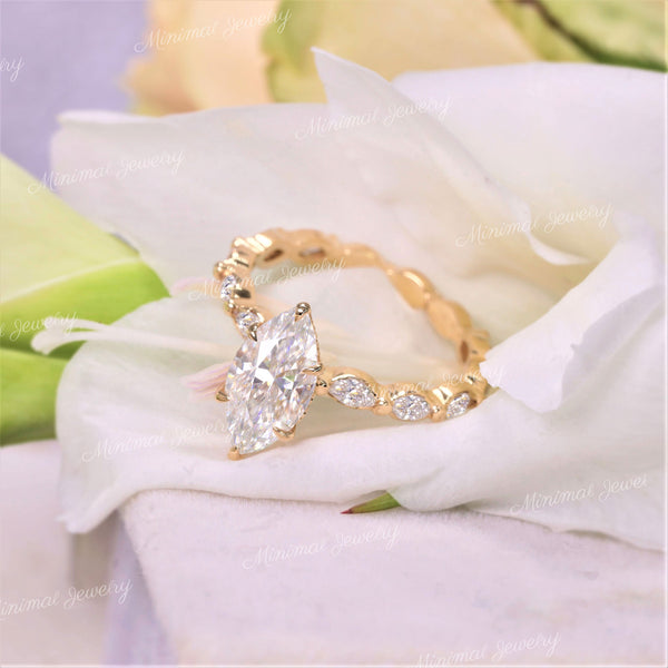 2.5 CT marquise cut engagement ring,moissanite marquise hidden halo,unique marquise solitaire,vintage style engagement ring,anniversary ring