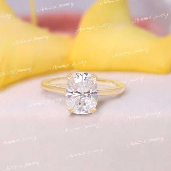 2.5 CT cushion cut moissanite engagement ring,hidden halo elongated cushion,solitaire Cathedral ring,double claw prong,14k gold,wedding ring