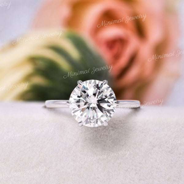 2.5 CT Round Moissanite engagement Ring,solitaire round cut,classic tulip 6 prong,simple engagement ring,14k white gold wedding ring•women