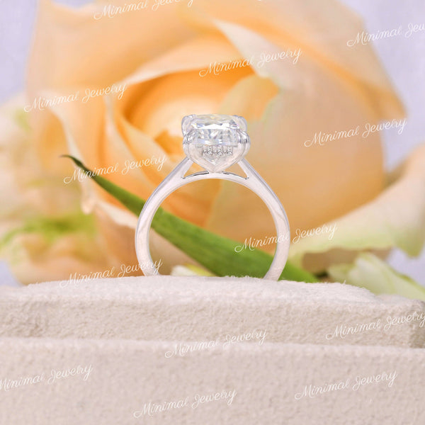 3CT Radiant moissanite engagement ring,14k white gold,hidden halo,solitaire radiant cut ring,claw prong,Cathedral ring,anniversary gift ring