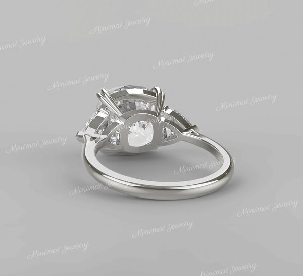 5 CT Old mine cushion cut moissanite engagement ring,Three stone moissanite ring,trillion&big old European cut 3 stone cushion wedding ring