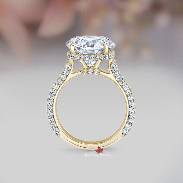 12CT Round Moissanite Wedding Ring for Women Hidden Halo 14K Gold Cathedral Anniversary Ring