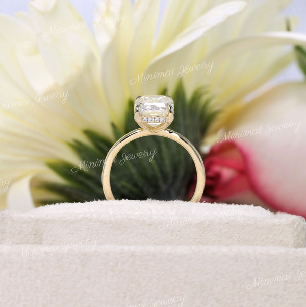 3 CT radiant cut moissanite engagement ring hidden halo solitaire radiant cut engagement ring,elongated Radiant wedding ring,propose ring