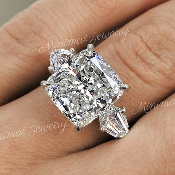 10 carat cushion cut moissanite engagement ring large Three stone Moissanite celebrity style big square diamond ring cocktail wedding ring