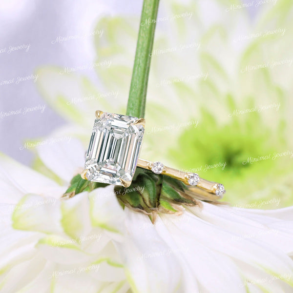 2.5 CT emerald cut moissanite engagement ring,hidden halo,unique emerald cut solitaire moissanite,pave space 18k/14k gold,wedding ring women