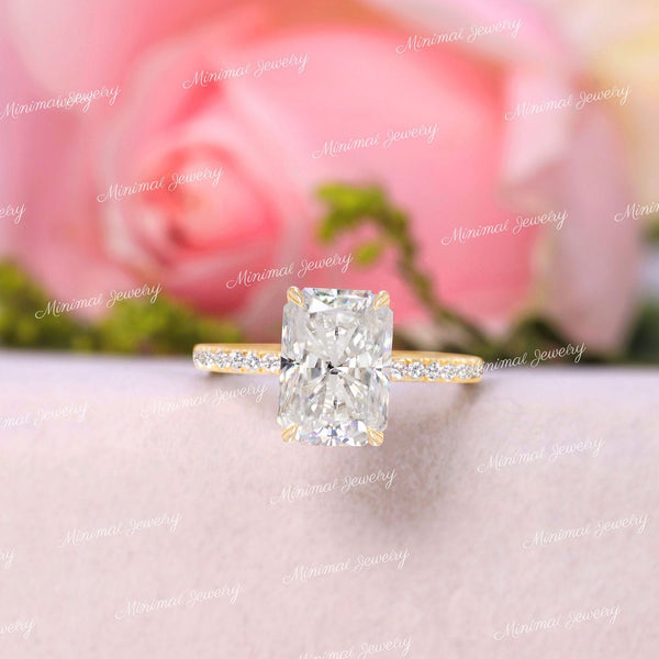 2.7CT radiant cut moissanite engagement ring,14k rose gold,solitaire moissanite radiant cut ring,hidden halo ring,bridal wedding ring•women