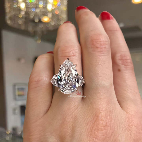 9CT Pear Moissanite Engagement Ring Three-Stone wedding anniversary ring gift for women pear shaped ring & heart large diamond Cocktail Ring