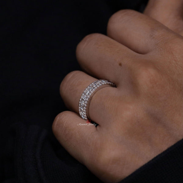 Round Moissanite Mens Ring unique mens wedding band white gold wide band mens engagement ring wedding ring 1st anniversary gift for husband