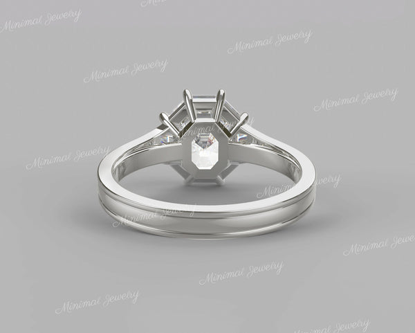 Asscher cut engagement ring solitaire moissanite hexagon ring low profile gold cathedral ring art deco 3.5CT asscher wedding ring for bridal