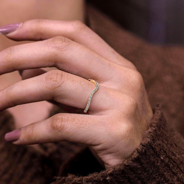 Dainty Lab Grown Diamond Chevron Wedding Band: 0.29 TCW,14k yellow Gold