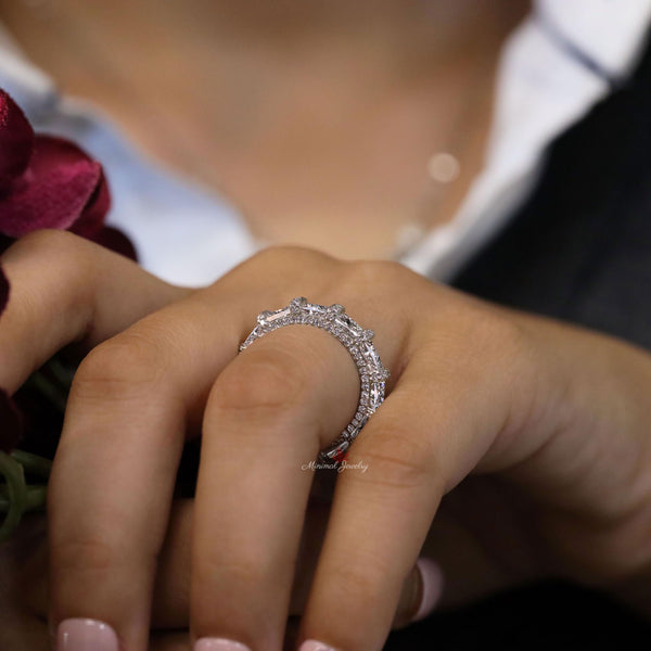 4.47 TCW Radiant moissanite eternity band 14k white gold moissanite wedding band women anniversary band eternity ring unique stackable ring