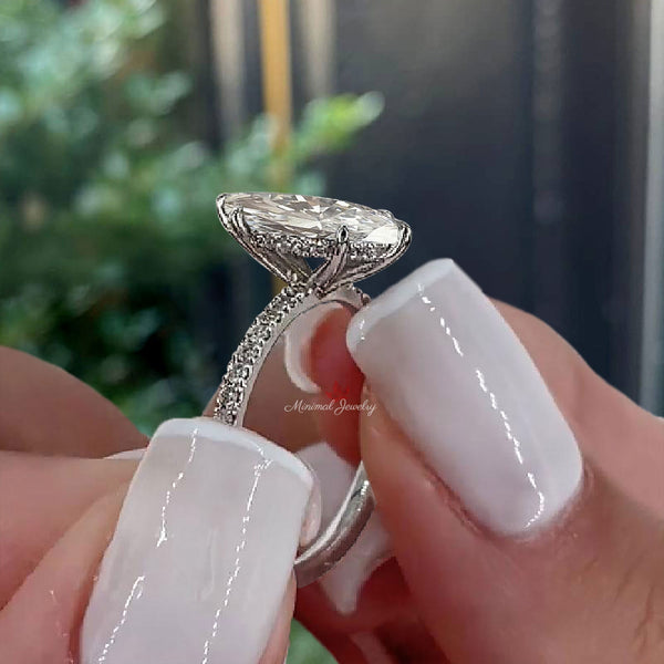 2 CT Marquise moissanite engagement ring,unique solitaire hidden halo ring,art deco,14k/18k white gold,wedding ring,anniversary•promise ring