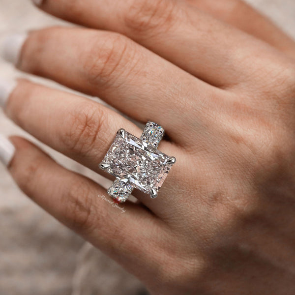 9.5 CT Radiant cut moissanite engagement ring hidden halo wide band large solitaire crushed ice moissanite wedding ring women anniversary