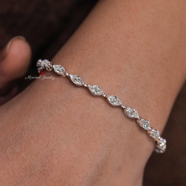 Marquise Moissanite tennis bracelet,10k/14k solid gold bracelet,luxury lab diamond tennis bracelet,3mm moissanite bracelet,wedding bracelet