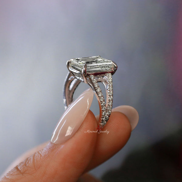 Emerald cut moissanite engagement ring split band solitaire 4.5 carat unique emerald cut moissanite ring split shank wedding ring for women