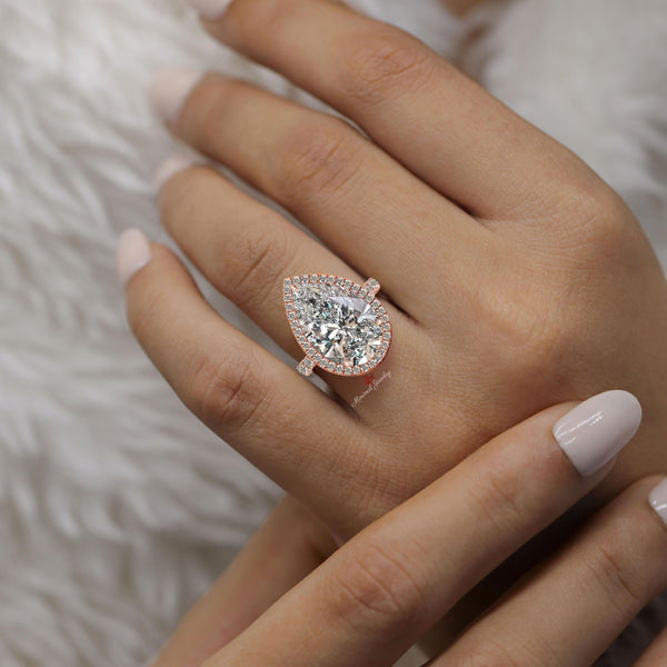 6 CT pear shaped moissanite engagement ring large pear halo ring cathedral ring set pear moissanite wedding ring Teardrop ring diamond ring