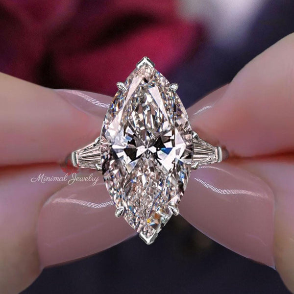 Lab Grown Diamond Ring 7CT marquise engagement ring IGI certified large diamond Three stone ring diamond wedding ring for women anniversary