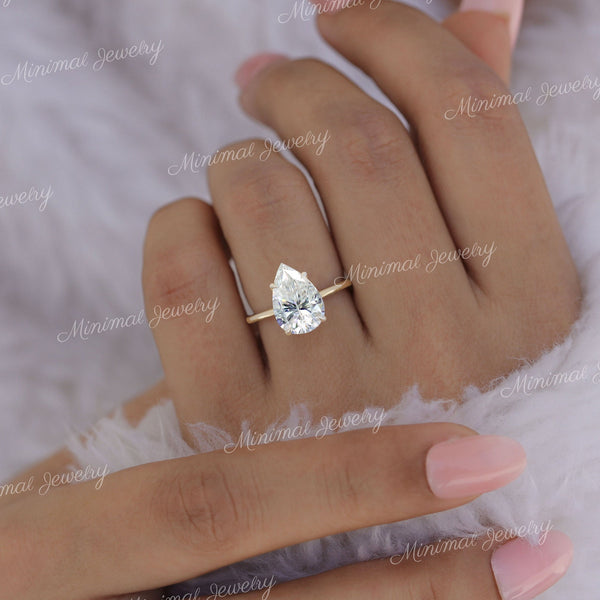 3 CT pear moissanite engagement ring hidden halo claw 4 prong solitaire pear shaped ring custome hand made classic wedding ring for women
