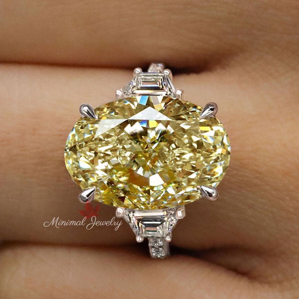 8 CT Canary yellow moissanite sapphire ring Three stone oval moissanite engagement ring yellow sapphire ring yellow diamond wedding ring