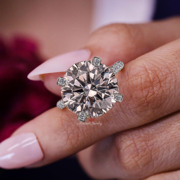 10CT Round Moissanite Engagement Ring: 14k Gold Art Deco Filigree