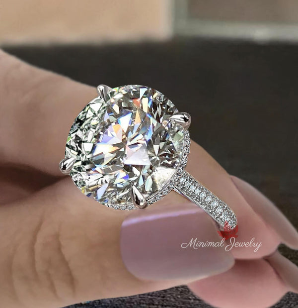 12CT Round Moissanite Wedding Ring for Women Hidden Halo 14K Gold Cathedral Anniversary Ring