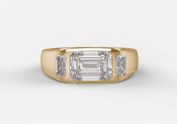 mens Moissanite ring 14k gold emerald cut bezel set male wedding ring unique mens wedding band promise ring for him groomsman proposal ring