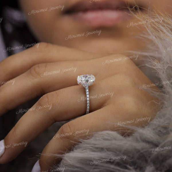 2.5CT oval moissanite engagement ring,14k white gold,hidden halo,oval cut moissanite solitaire,pave bridge cathedral ring,wedding ring,women