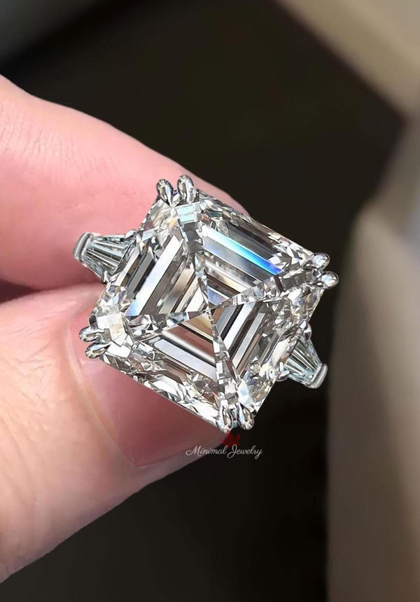 9ct Asscher Cut Moissanite Engagement Ring Large Three Stone Ring Big Diamond Anniversary Ring Statement Wedding Ring for Women Bridal set